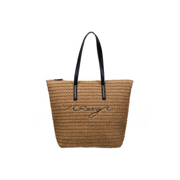 Geanta shopper din bumbac In The Tropics - Negru/Caramel