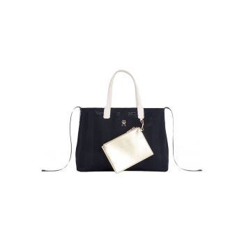 Geanta shopper din textil cu manere contrastante