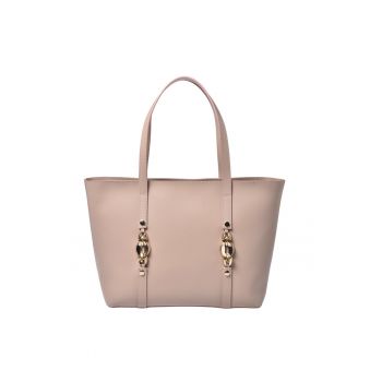 Geanta tote din piele cu detaliu logo - Crem