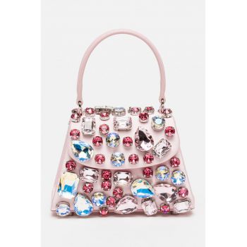 Genata crossbody cu clapa - decorata cu cristale - Roz