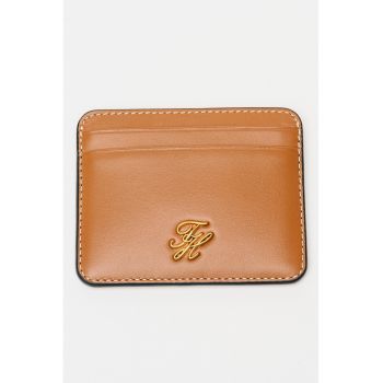 Portcart de piele cu monograma metalica - Negru/Caramel