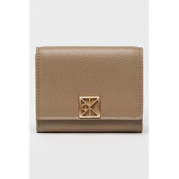 Portofe pliabil de piele cu aspect granulat - Maro taupe