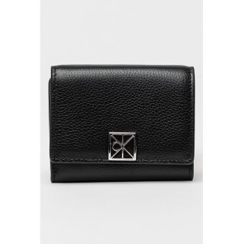 Portofe pliabil de piele cu aspect granulat - Negru