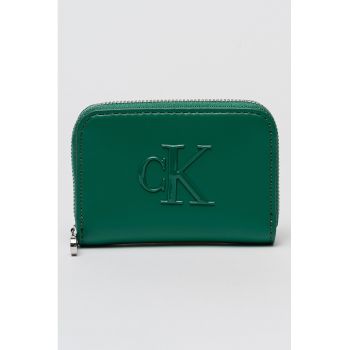 Portofel de piele ecologica cu fermoar si logo Bold - Verde smarald