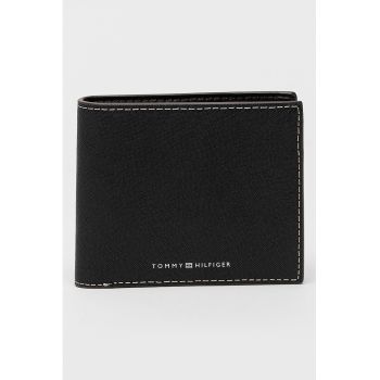 Portofel de piele saffiano cu buzunar pentru monede - Negru