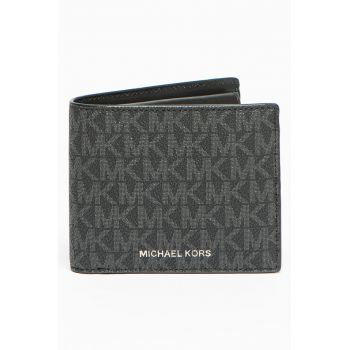 Portofel pliabil de piele cu logo - Negru