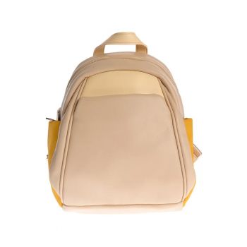 Rucsac casual bej cu buzunare laterale galbene