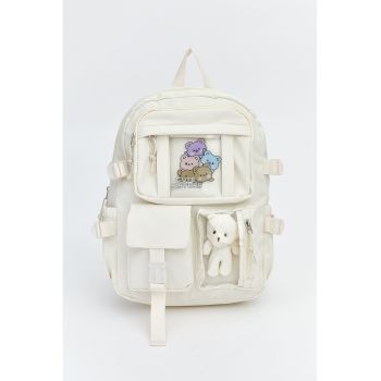 Rucsac din material textil cu imprimeu grafic - Alb murdar