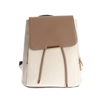 Rucsac elegant bicolor crem si maro cu design minimalist