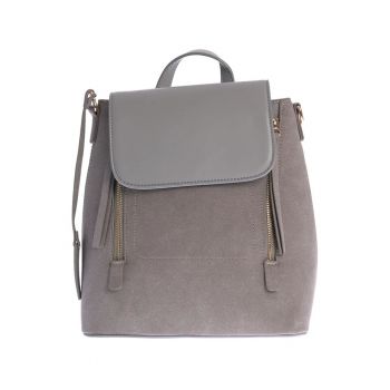 Rucsac gri modern cu design minimalist si accente aurii