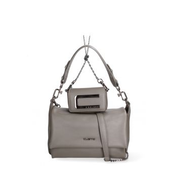 Set de geanta de piele ecologica cu bareta de uamr si geanta crossbody Floriana Prime - Gri