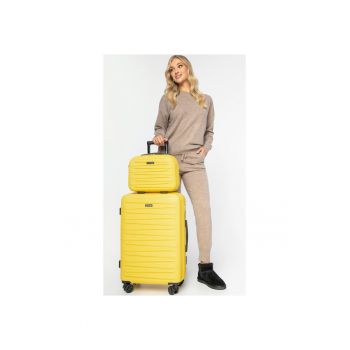 Troler mediu  ABS galben - 4 roti duble - maner telescopic