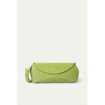 Blugi crossbody din piele intoarsa cu detaliu logo - Verde lime