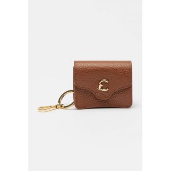 Breloc din piele cu etui cu clapa C-ME - Maro pamantiu