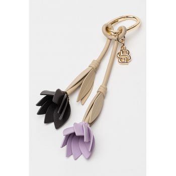 Breloc din piele cu motiv floral - Bej deschis