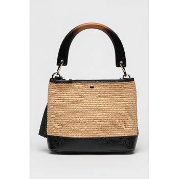 Geanta bucket cu detalii de piele - Negru