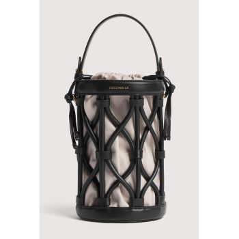 Geanta bucket din piele Koi - Negru/Alb murdar