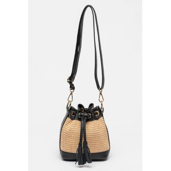Geanta bucket din piele - Negru/Bej deschis