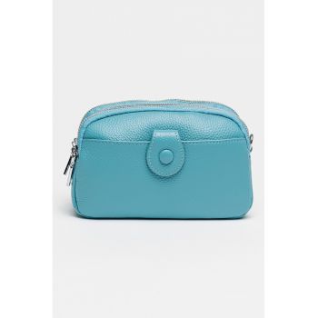 Geanta crossbody de piele - Albastru glaciar