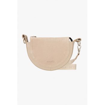 Geanta crossbody de piele cu bareta detasabila - Bej deschis