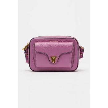 Geanta crossbody de piele cu buzunar frontal Beat Soft - Violet inchis