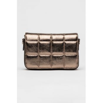 Geanta crossbody de piele granulata - Auriu antichizat