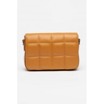 Geanta crossbody de piele granulata - Caramel