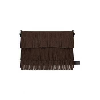 Geanta crossbody de piele si piele intoarsa cu canafi - Maro inchis