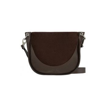 Geanta crossbody de piele si piele intoarsa - Maro