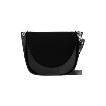 Geanta crossbody de piele si piele intoarsa - Negru