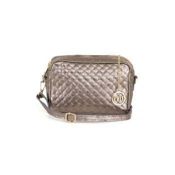 Geanta crossbody din piele cu bareta detasabila - Auriu