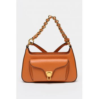 Geanta crossbody din piele cu bareta detasabila din lant Beat Generatio - Negru/Portocaliu inchis