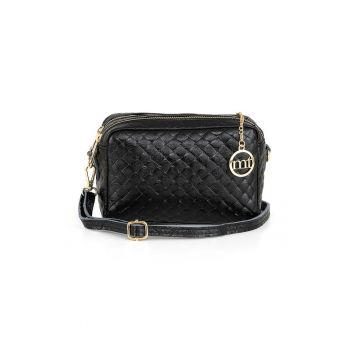 Geanta crossbody din piele cu bareta detasabila - Negru