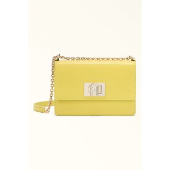Geanta crossbody din piele cu bareta din lant si protectie pentru umar