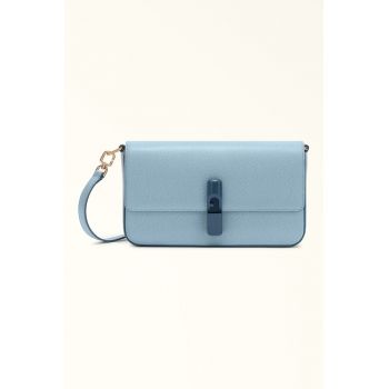 Geanta crossbody din piele cu clapa Iride - Albastru lavanda