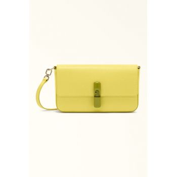 Geanta crossbody din piele cu clapa Iride - Galben pai