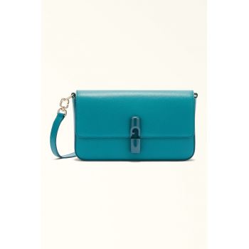 Geanta crossbody din piele cu clapa Iride - Turcoaz/Albastru petrol