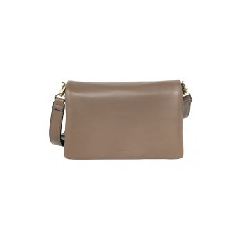 Geanta crossbody din piele cu clapa - Maro pamantiu