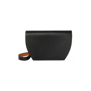 Geanta crossbody din piele cu clapa - Negru