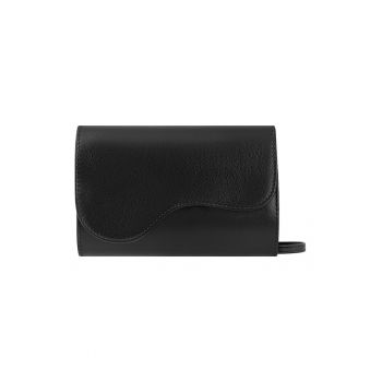 Geanta crossbody din piele cu clapa si lant - Negru stins