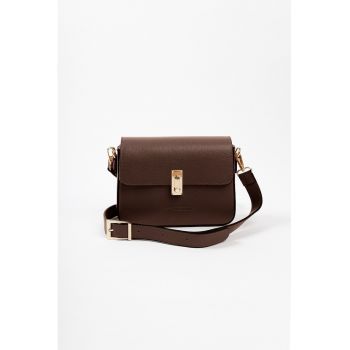 Geanta crossbody din piele cu detaliu cu logo in relief - Maro