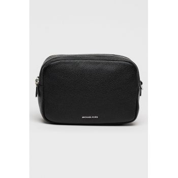 Geanta crossbody din piele cu doua compartimente si barete - Negru