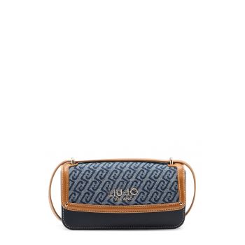 Geanta crossbody din piele ecologica cu insertie din denim Jacquard - Bleumarin