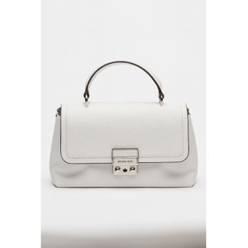 Geanta crossbody din piele granulata cu clapa - Alb