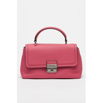 Geanta crossbody din piele granulata cu clapa - Roz