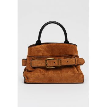 Geanta crossbody din piele intoarsa The Small Satchel - Caramel