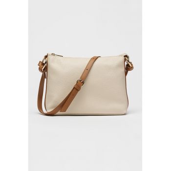 Geanta crossbody dreptunghiulara din piele - Caramel/Bej deschis