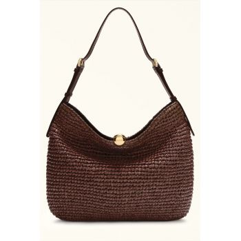 Geanta de umar cu aspect tesut Sfera Soft - Maro cognac
