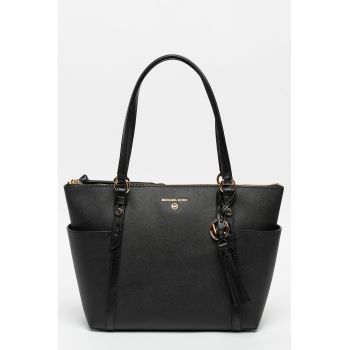 Geanta din piele - cu bareta de umar si accesoriu logo Nomad - Negru