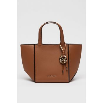 Geanta din piele cu maner si accesoriu logo Jordi - Caramel
